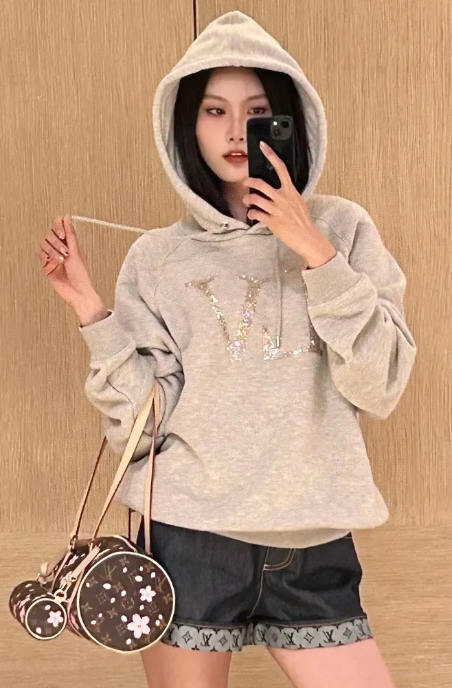 Louis Vuitton/Louis Vuitton 25Fw hot diamond letter logo hooded sweatshirt